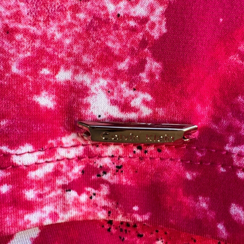 Calvin Klein Barbiecore Pink Abstract Splatter Draped V-Neck Sleeveless Blouse L