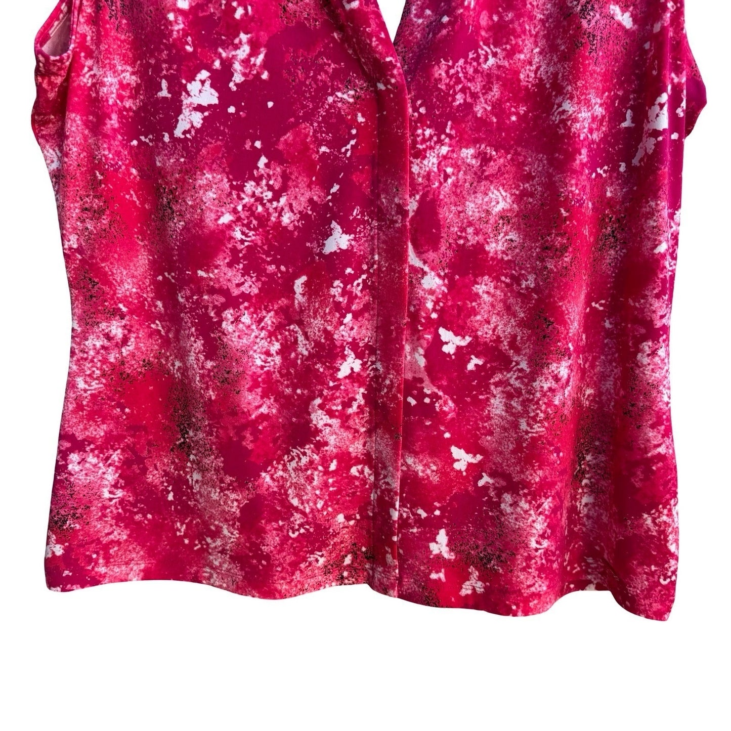 Calvin Klein Barbiecore Pink Abstract Splatter Draped V-Neck Sleeveless Blouse L