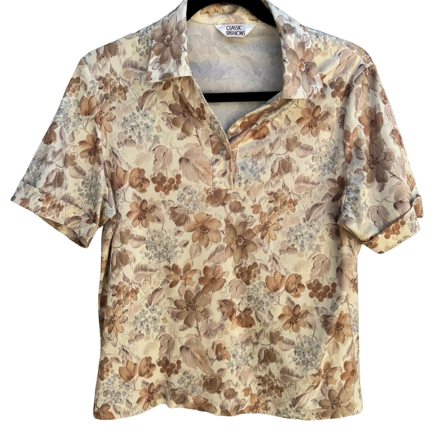 Classic Fashions Vintage 80s Garden Floral Cottagecore Polo Top Grandmacore XL