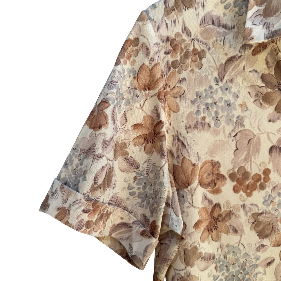 Classic Fashions Vintage 80s Garden Floral Cottagecore Polo Top Grandmacore XL