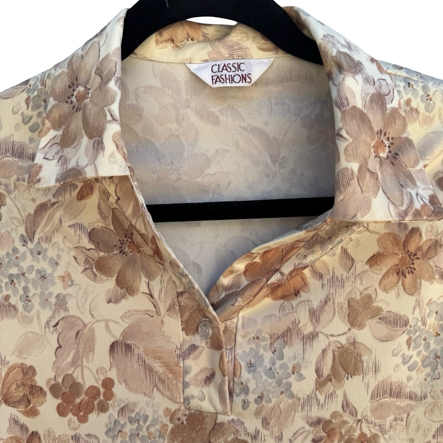Classic Fashions Vintage 80s Garden Floral Cottagecore Polo Top Grandmacore XL
