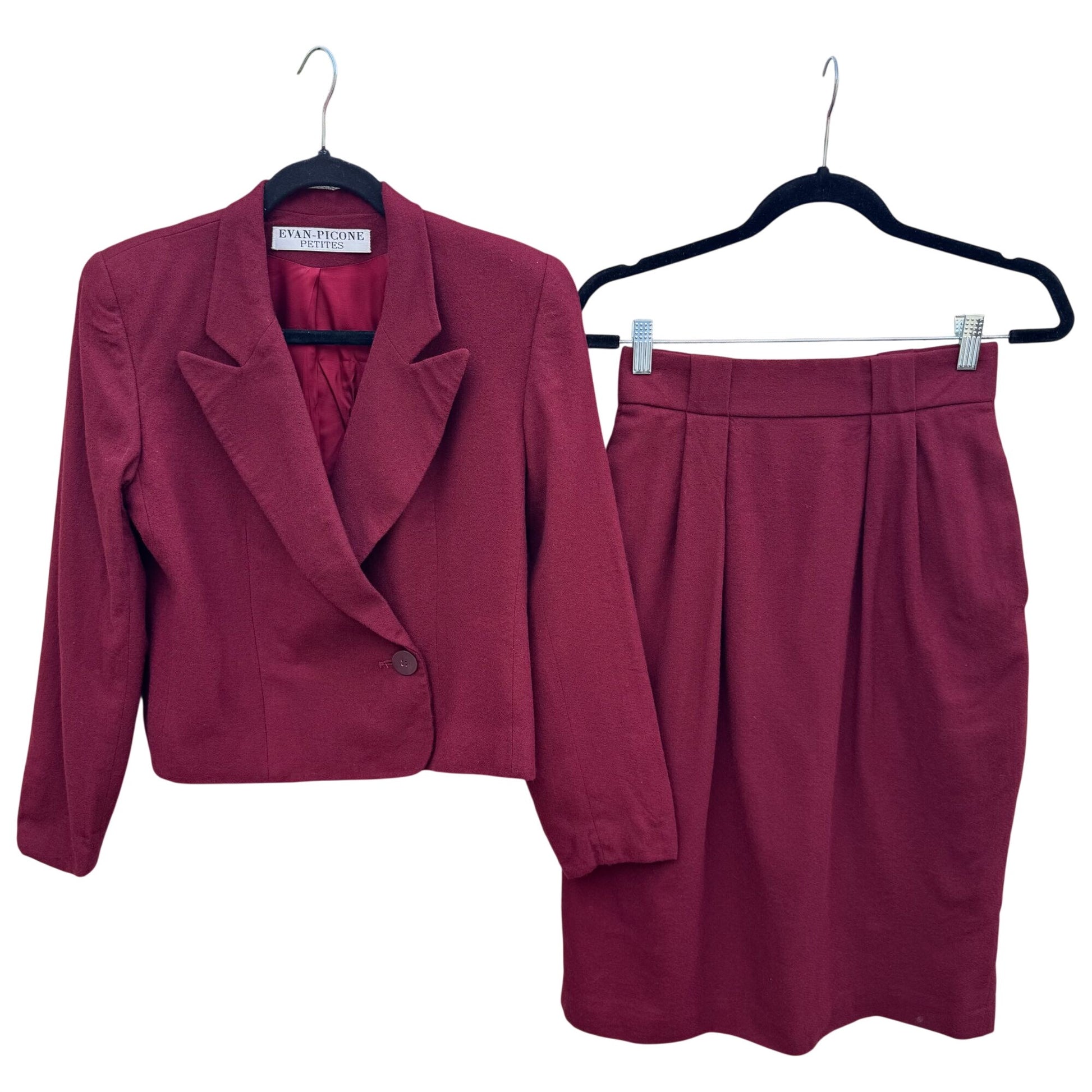 Evan-Picone Vintage Womens 6 Burgundy Wool Double Breasted Blazer Pleated Skirt