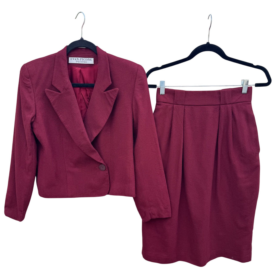 Evan-Picone Vintage Womens 6 Burgundy Wool Double Breasted Blazer Pleated Skirt