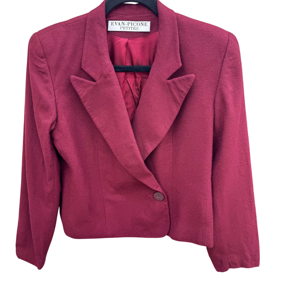 Evan-Picone Vintage Womens 6 Burgundy Wool Double Breasted Blazer Pleated Skirt