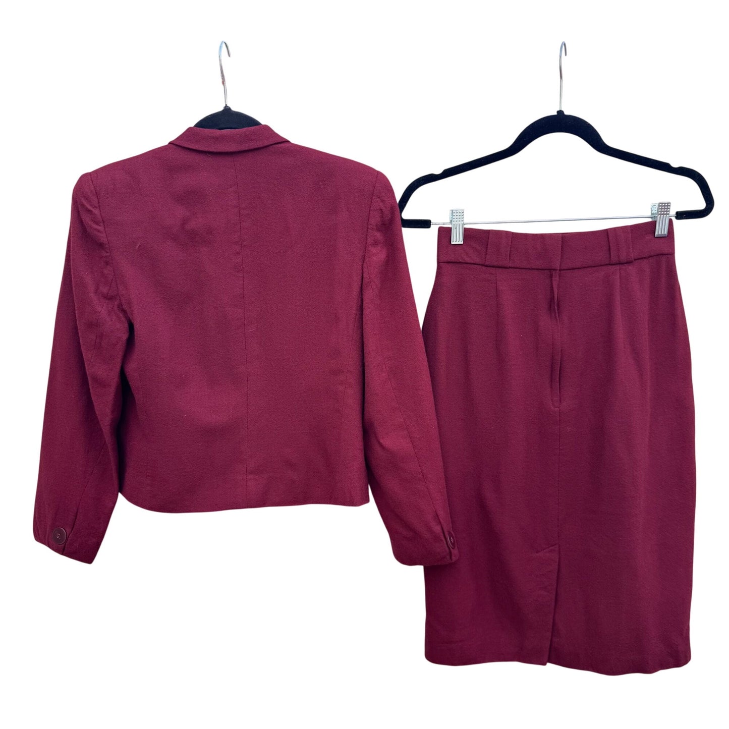 Evan-Picone Vintage Womens 6 Burgundy Wool Double Breasted Blazer Pleated Skirt