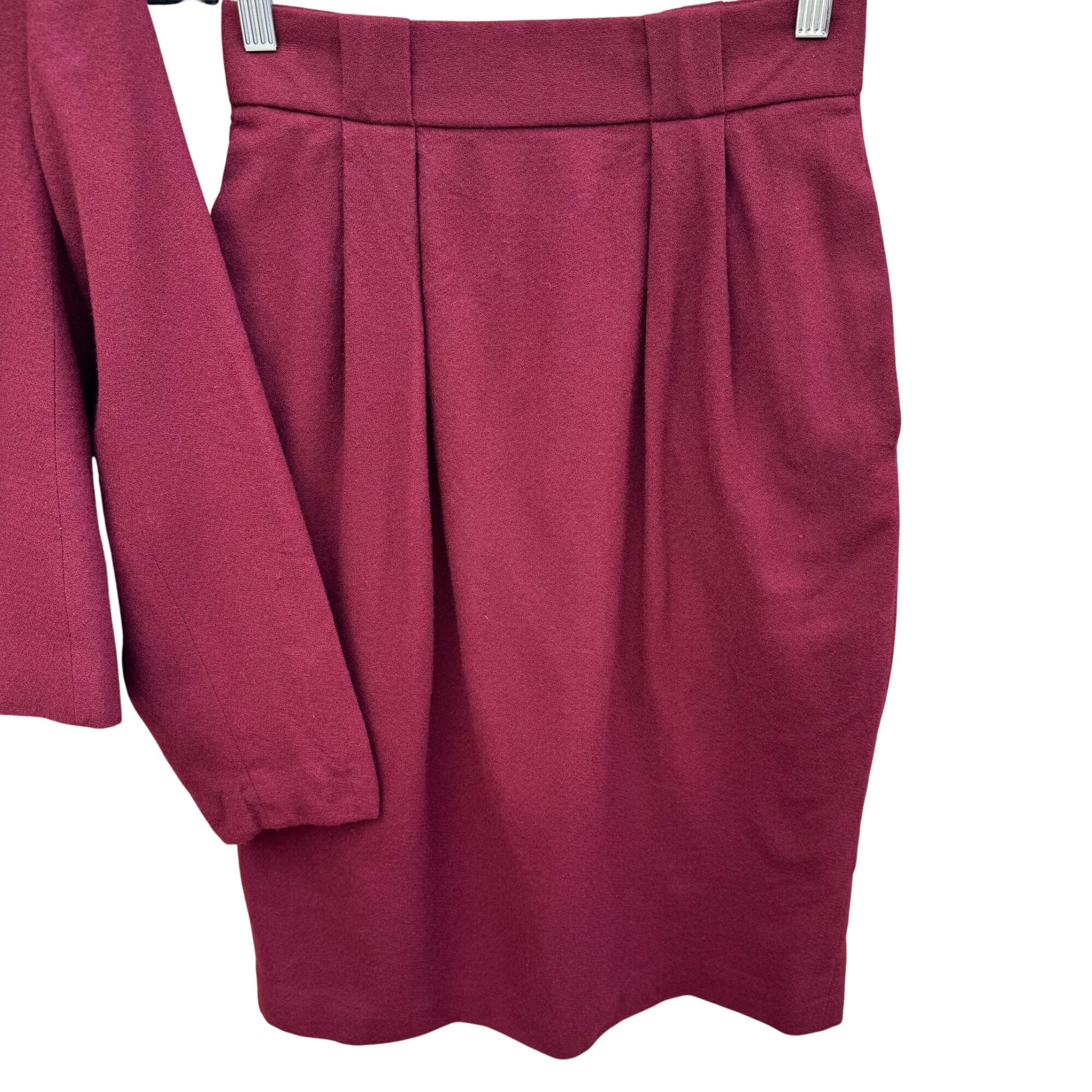 Evan-Picone Vintage Womens 6 Burgundy Wool Double Breasted Blazer Pleated Skirt