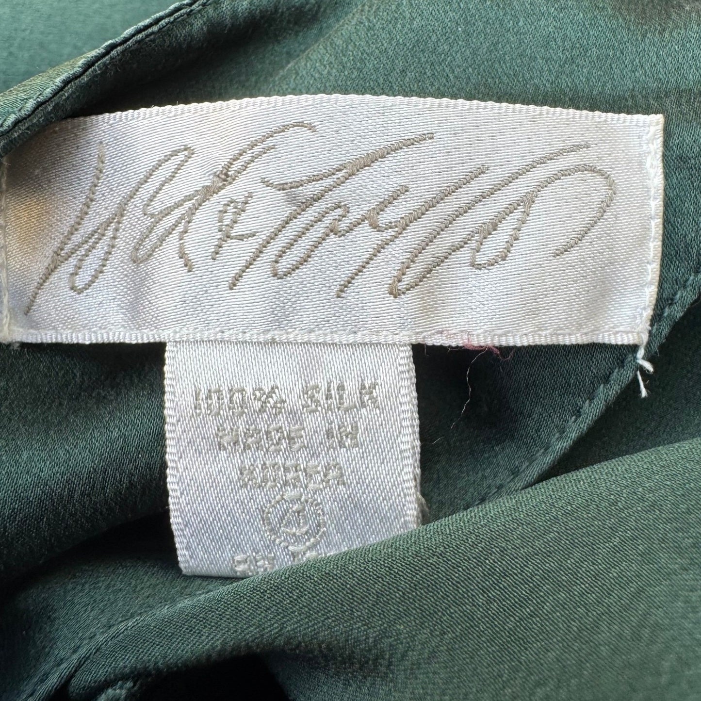 Lord & Taylor Emerald Green 100% Silk Blouse Long Sleeve Shoulder Pads Vintage