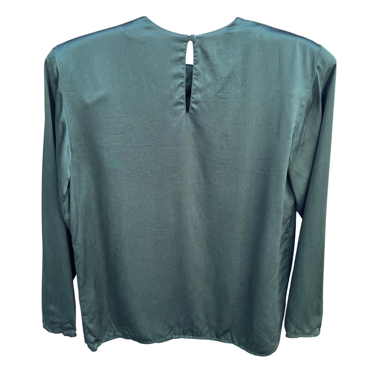 Lord & Taylor Emerald Green 100% Silk Blouse Long Sleeve Shoulder Pads Vintage