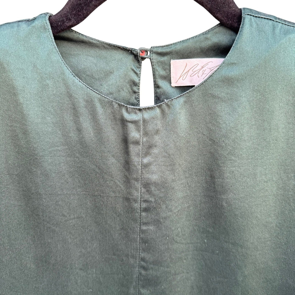 Lord & Taylor Emerald Green 100% Silk Blouse Long Sleeve Shoulder Pads Vintage