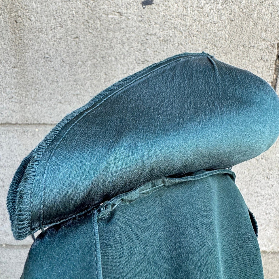 Lord & Taylor Emerald Green 100% Silk Blouse Long Sleeve Shoulder Pads Vintage