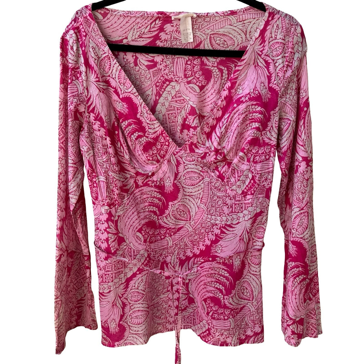 Notice Y2K Boho Peasant Paisley Cotton Cottagecore Empire Tie Waist Tunic Pink M