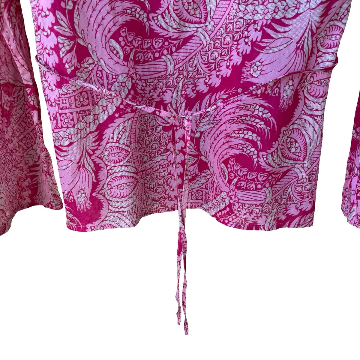 Notice Y2K Boho Peasant Paisley Cotton Cottagecore Empire Tie Waist Tunic Pink M