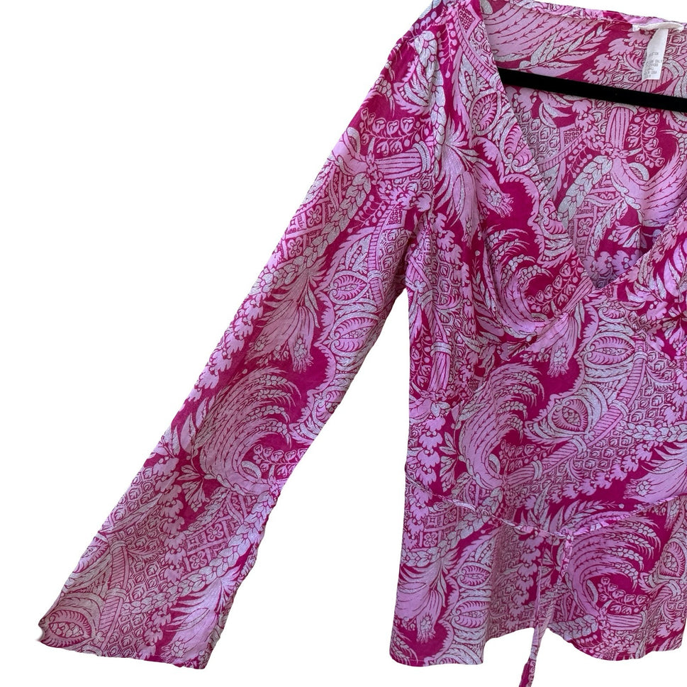 Notice Y2K Boho Peasant Paisley Cotton Cottagecore Empire Tie Waist Tunic Pink M