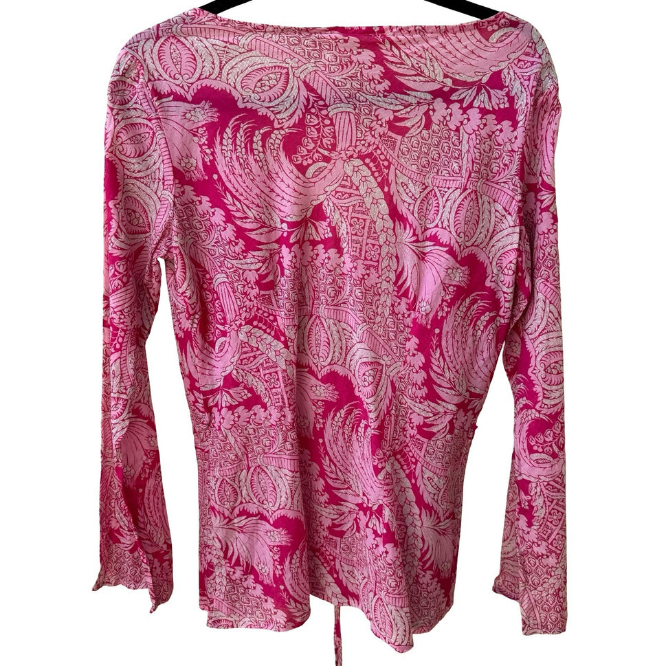 Notice Y2K Boho Peasant Paisley Cotton Cottagecore Empire Tie Waist Tunic Pink M