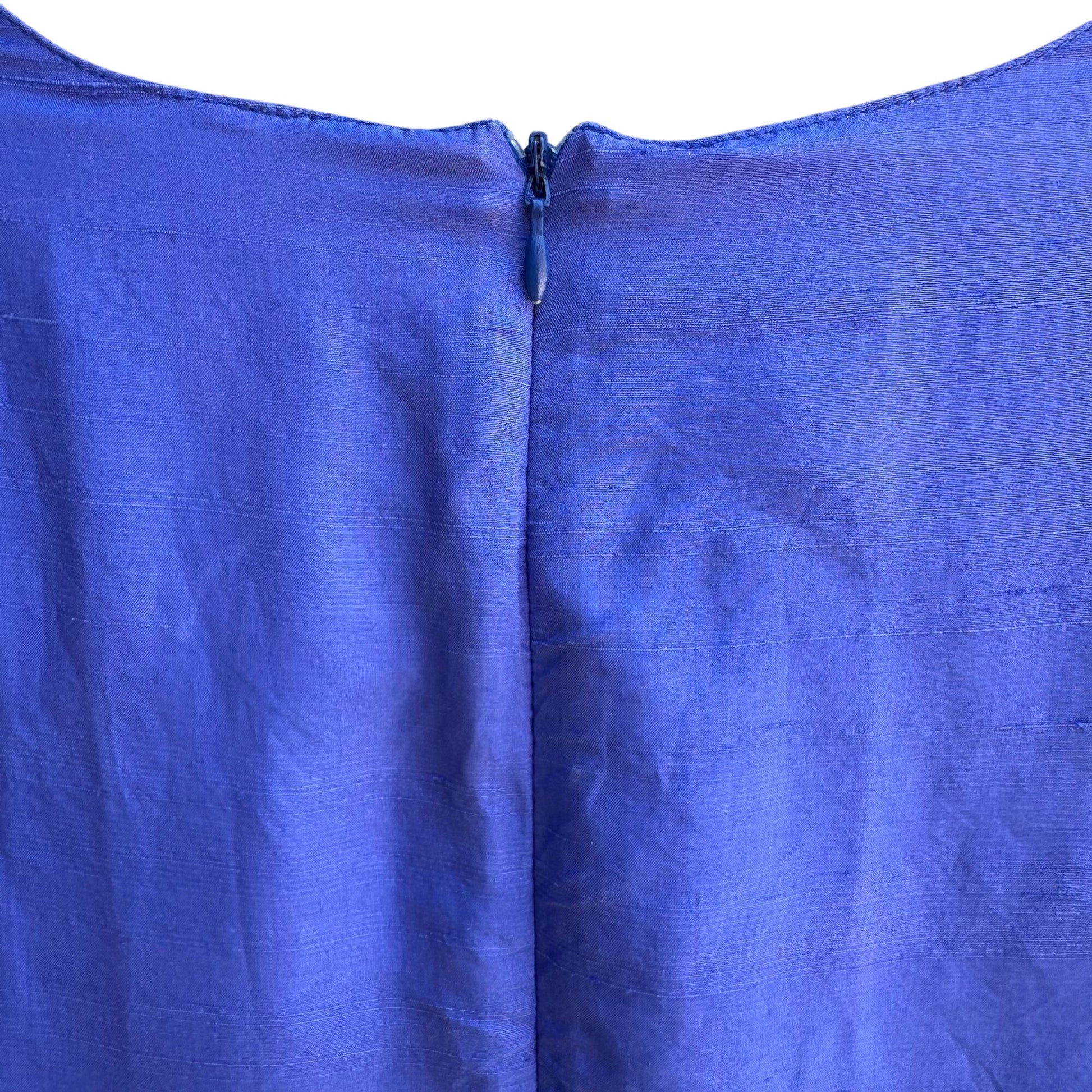 Terry Lewis Classic Luxuries Womens Royal Blue Silk Sleeveless Shift Dress S