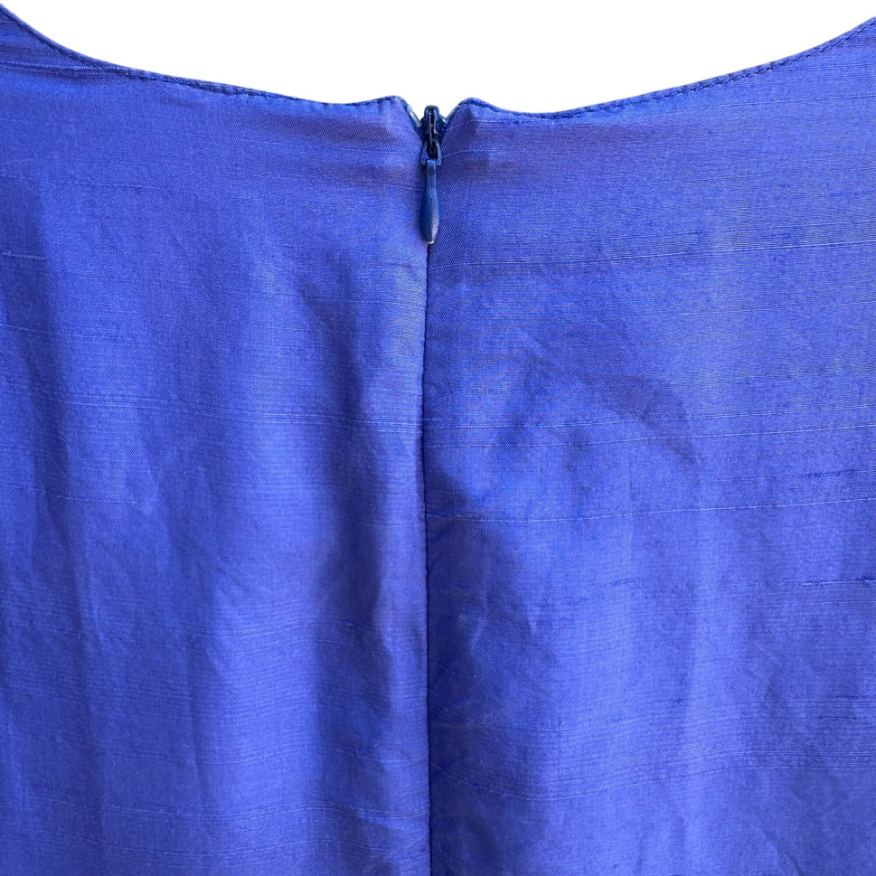 Terry Lewis Classic Luxuries Womens Royal Blue Silk Sleeveless Shift Dress S