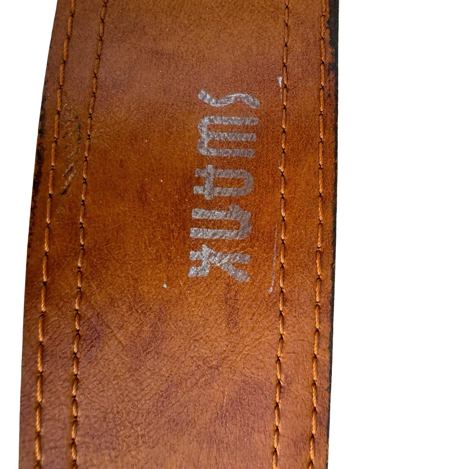 Swank Vintage Brown Leather Hand Embroidered Denim Belt Haiti Boho Western 30-32