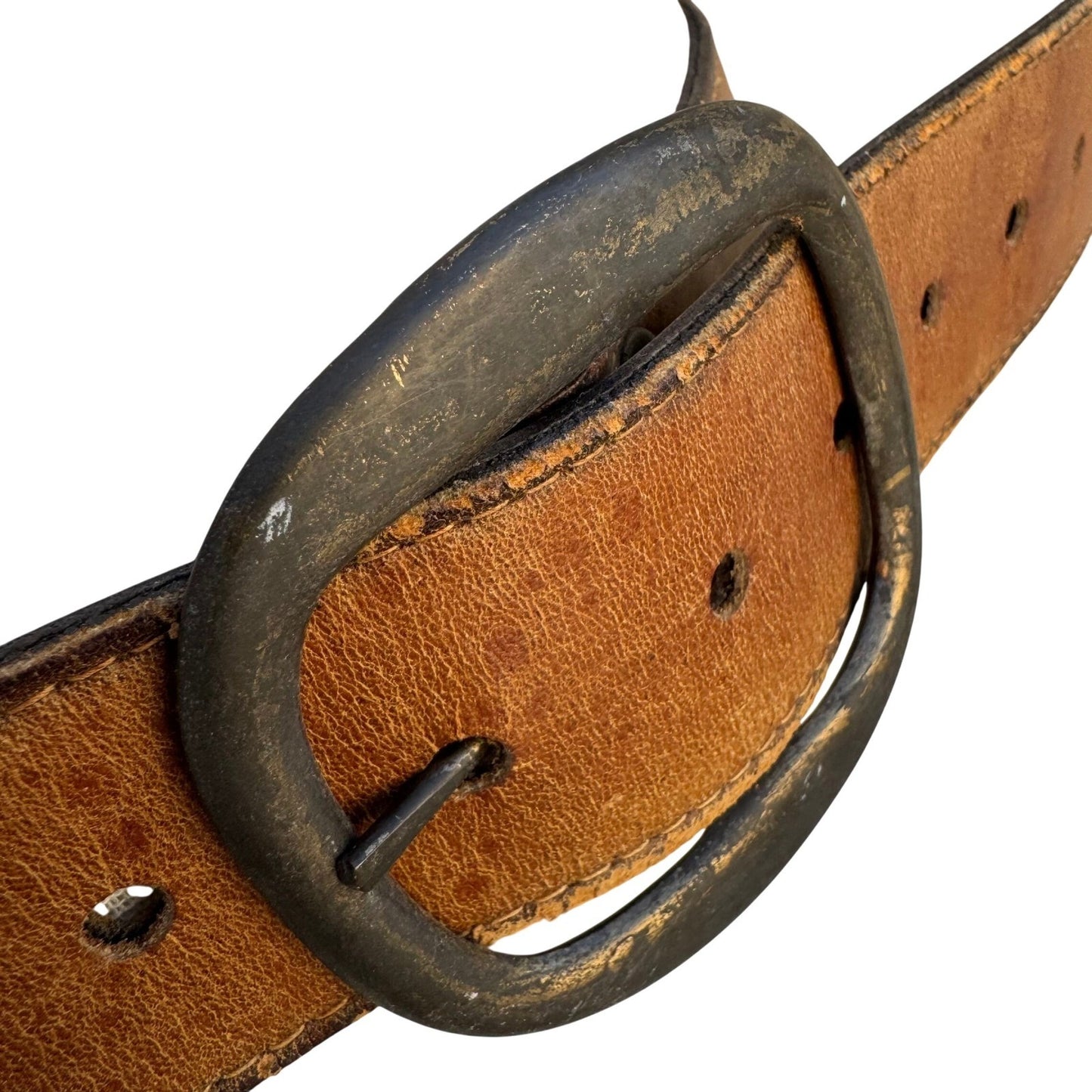 Swank Vintage Brown Leather Hand Embroidered Denim Belt Haiti Boho Western 30-32