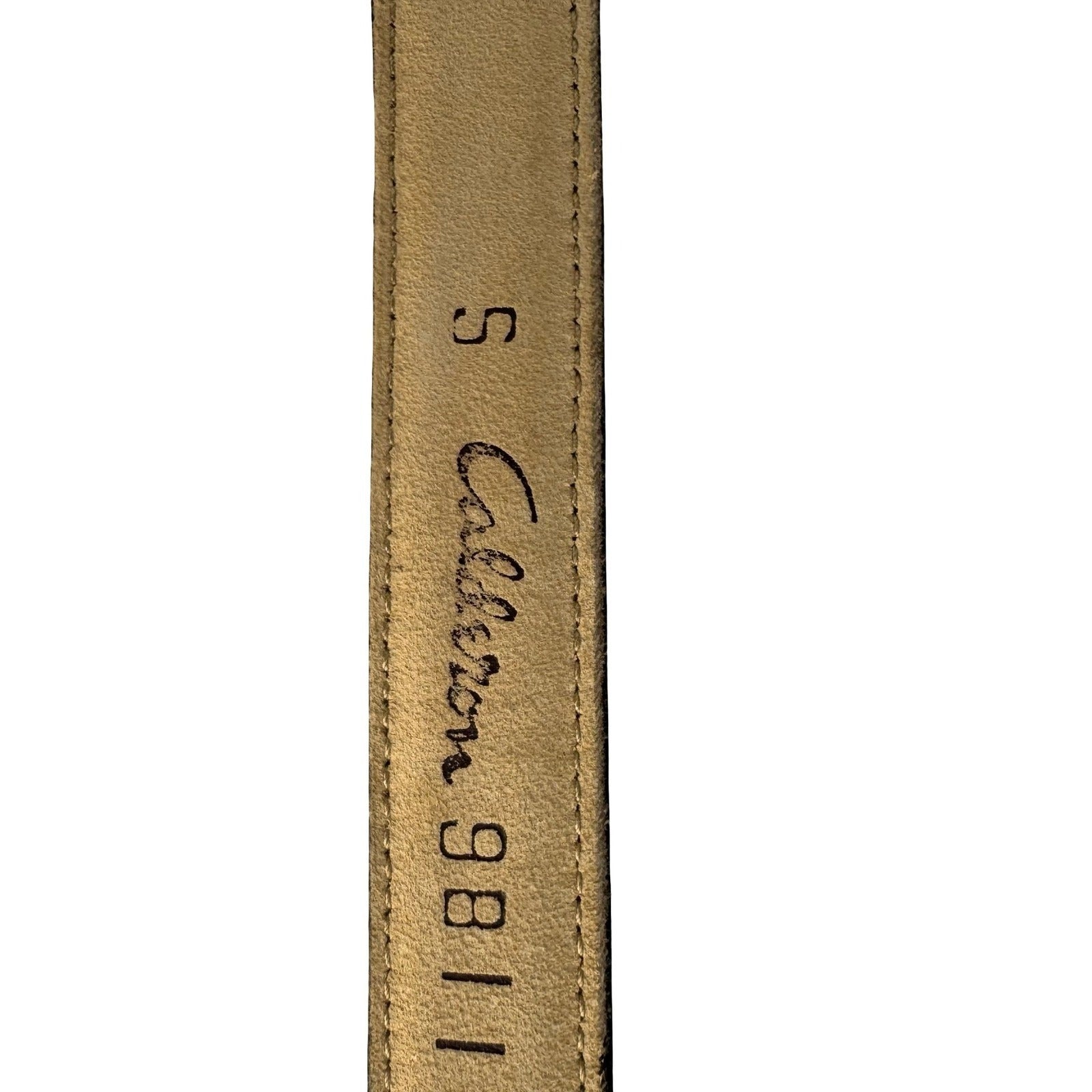 Calderon Vintage Black Leather Slim Skinny Belt Leather Covered Buckle S 9811