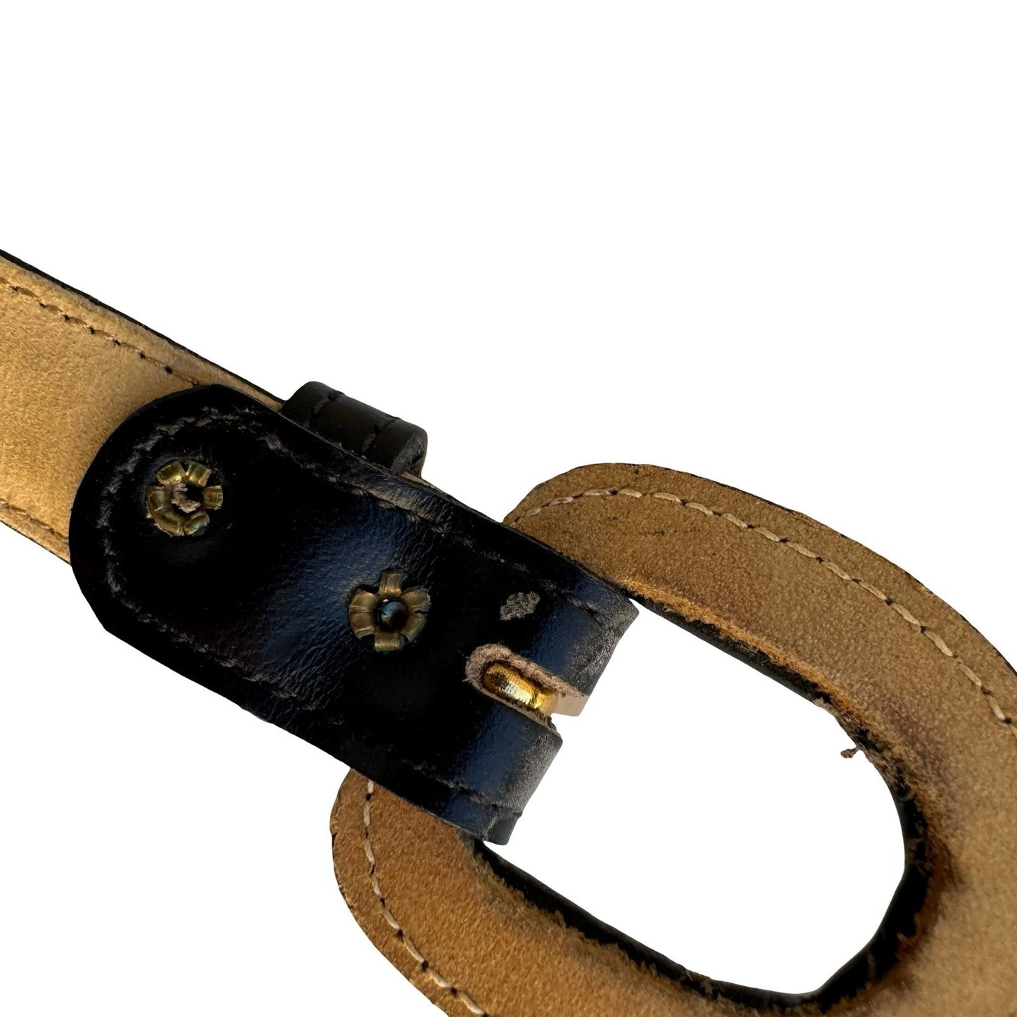 Calderon Vintage Black Leather Slim Skinny Belt Leather Covered Buckle S 9811