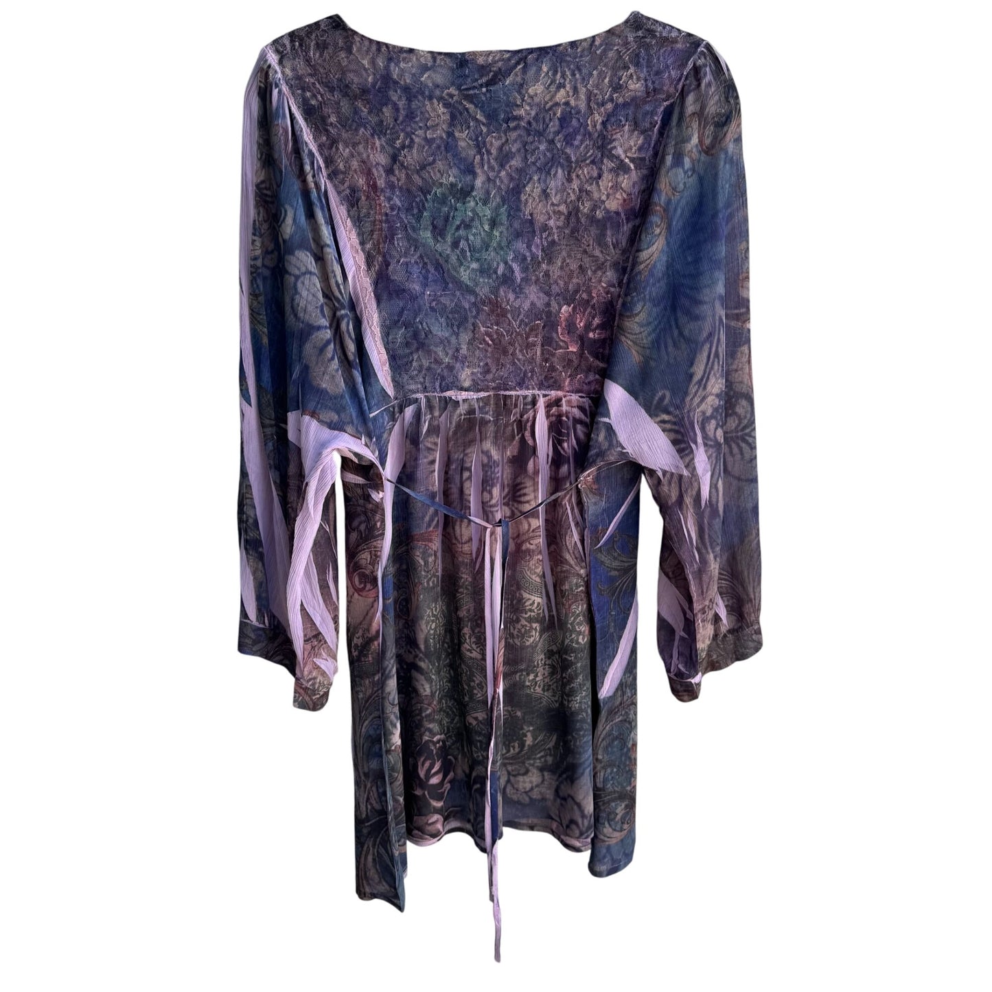 B.L.E.U. Floral Embellished Boho Lace Back 3/4 Sleeve Flowy Tunic Blouse Top XL