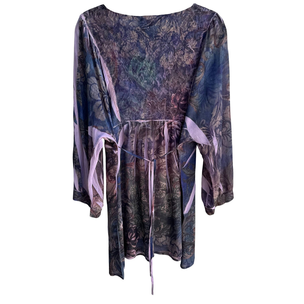 B.L.E.U. Floral Embellished Boho Lace Back 3/4 Sleeve Flowy Tunic Blouse Top XL