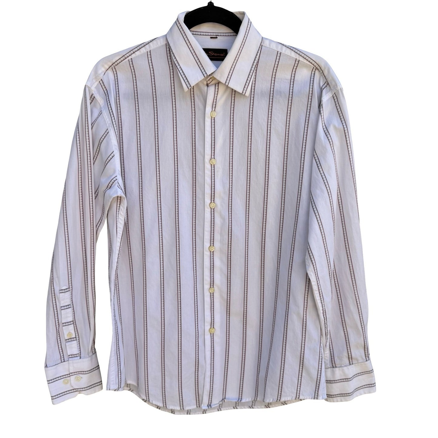 Ben Sherman Mens Mod Preppy White Striped Tailored Shirt Mens L Dobby Stripe