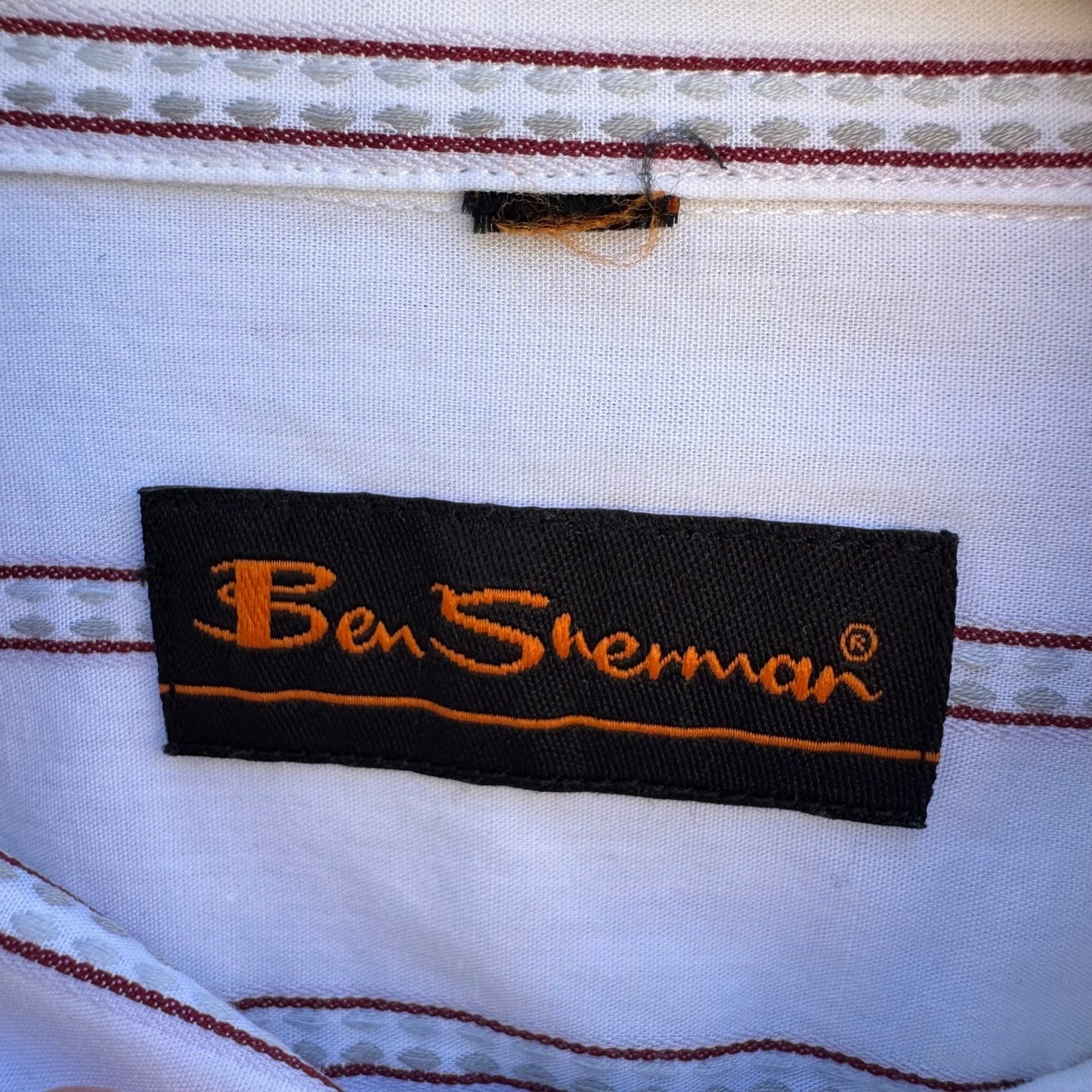 Ben Sherman Mens Mod Preppy White Striped Tailored Shirt Mens L Dobby Stripe