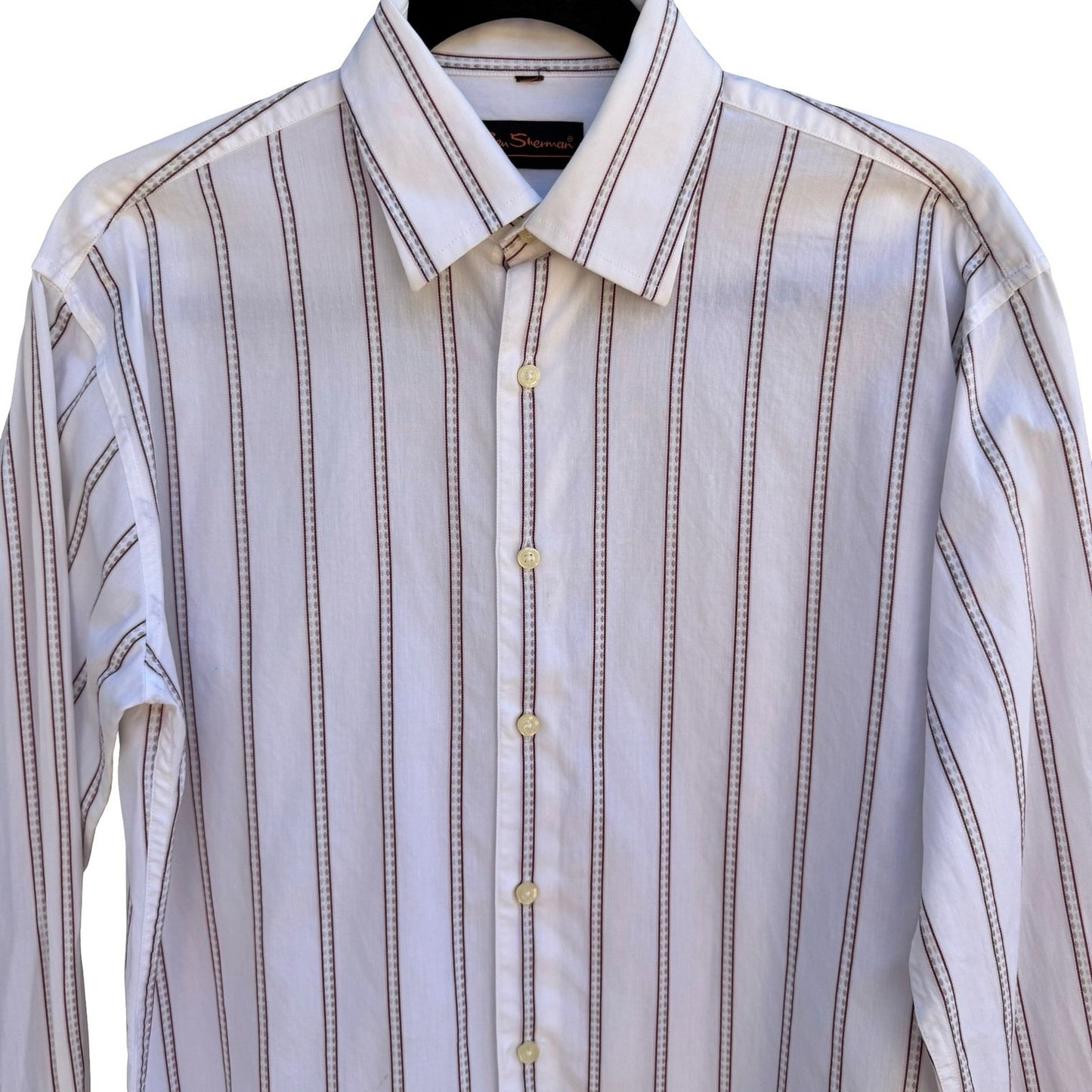 Ben Sherman Mens Mod Preppy White Striped Tailored Shirt Mens L Dobby Stripe