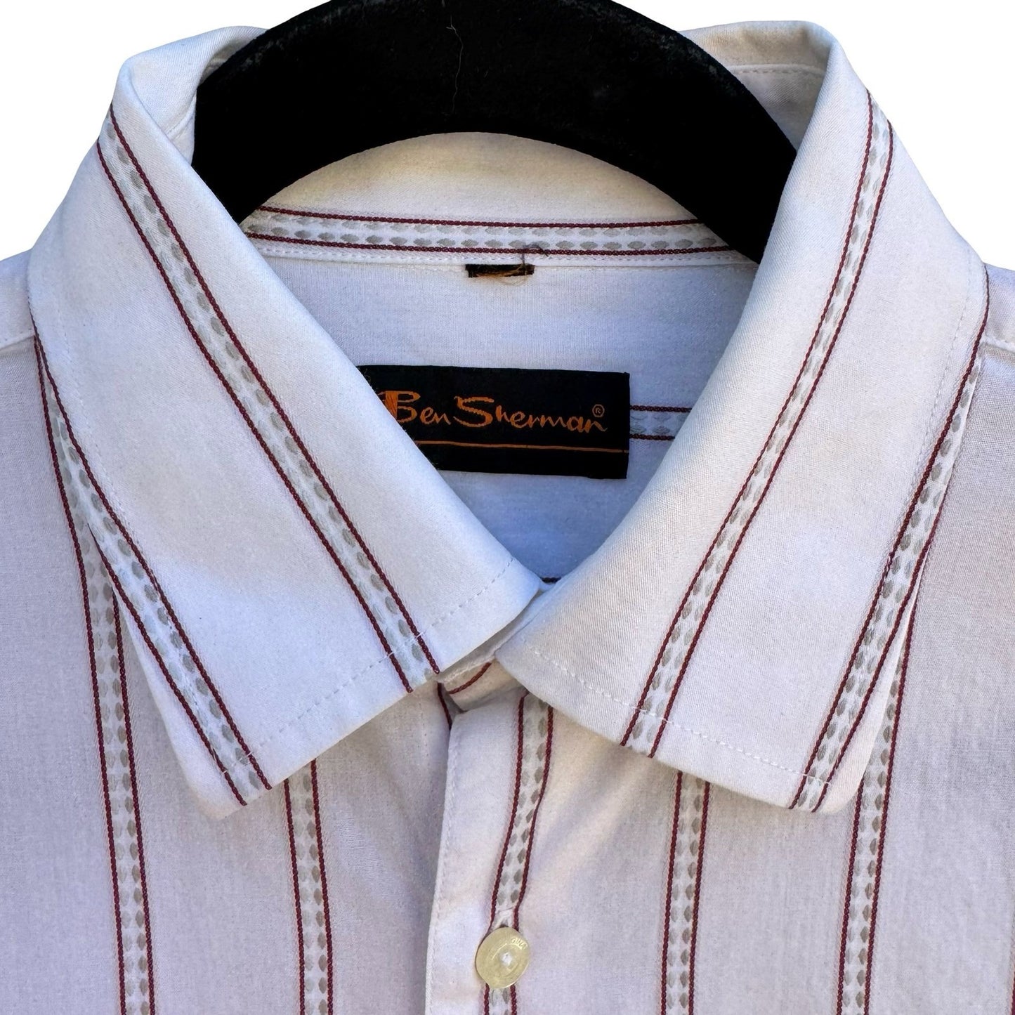 Ben Sherman Mens Mod Preppy White Striped Tailored Shirt Mens L Dobby Stripe