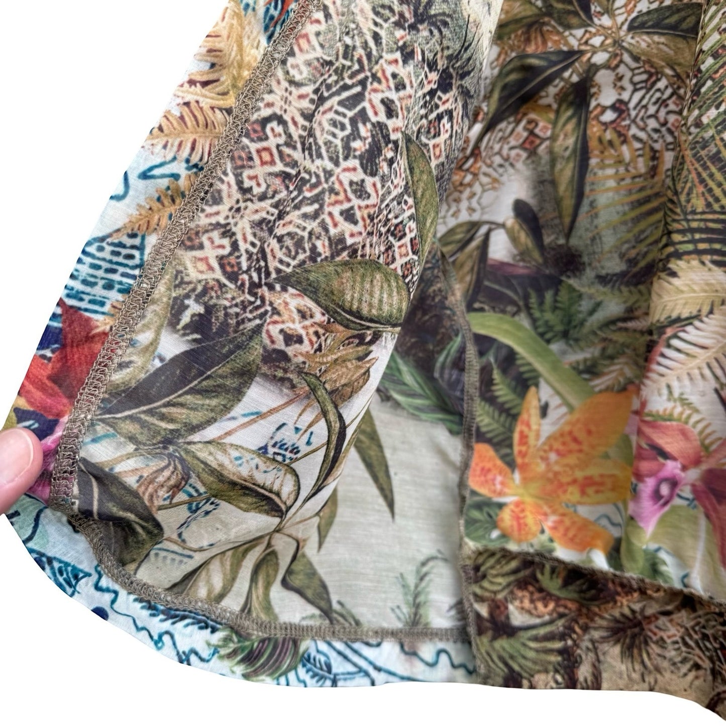 Paradise Ranch Sheer Resortwear Tropical Botanical Open Front Kimono Jacket M