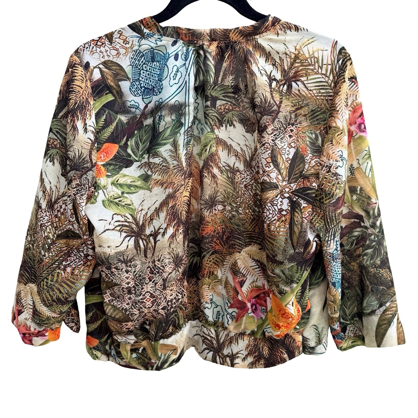 Paradise Ranch Sheer Resortwear Tropical Botanical Open Front Kimono Jacket M