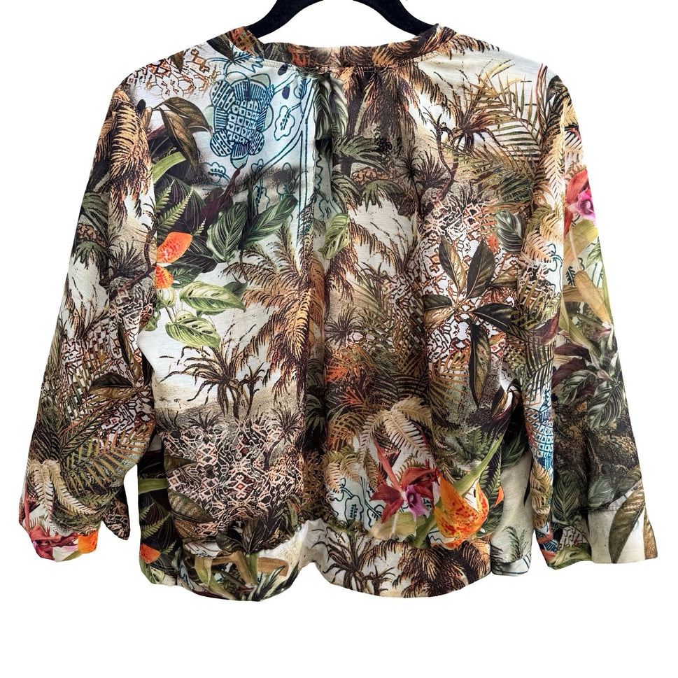Paradise Ranch Sheer Resortwear Tropical Botanical Open Front Kimono Jacket M