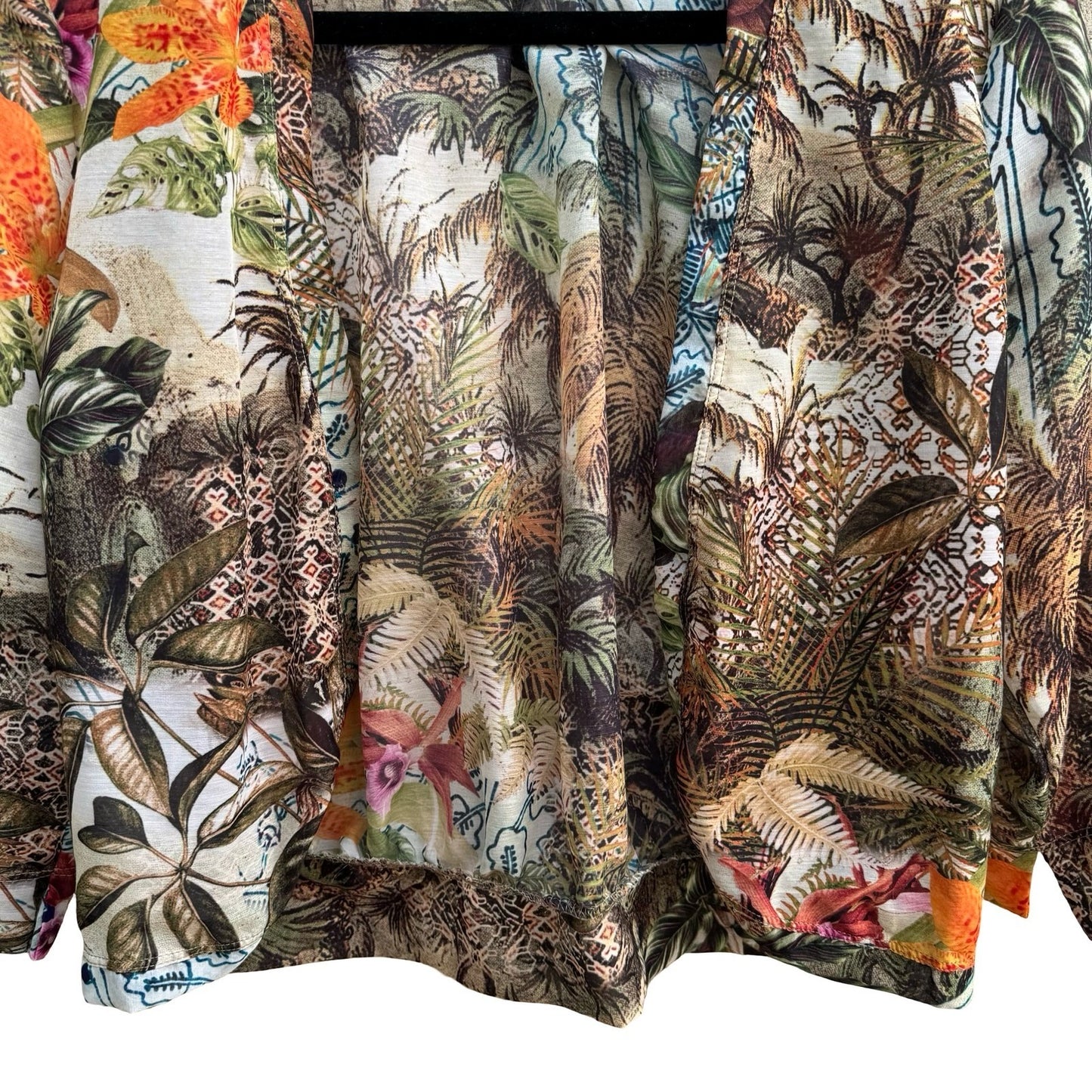 Paradise Ranch Sheer Resortwear Tropical Botanical Open Front Kimono Jacket M