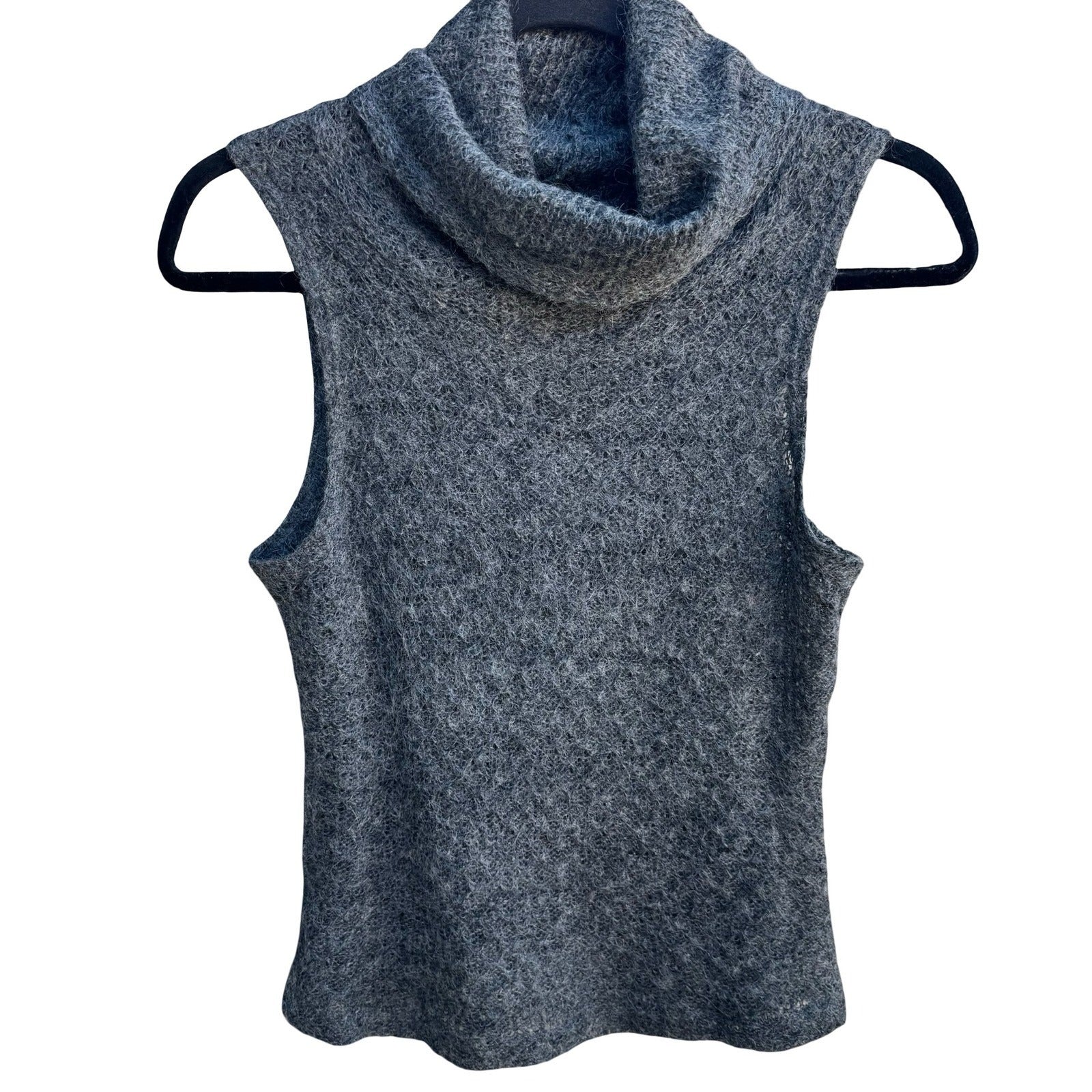 Pandora Vintage Mohair Blend Cowl Neck Open Fuzzy Knit Sleeveless Sweater Grey L
