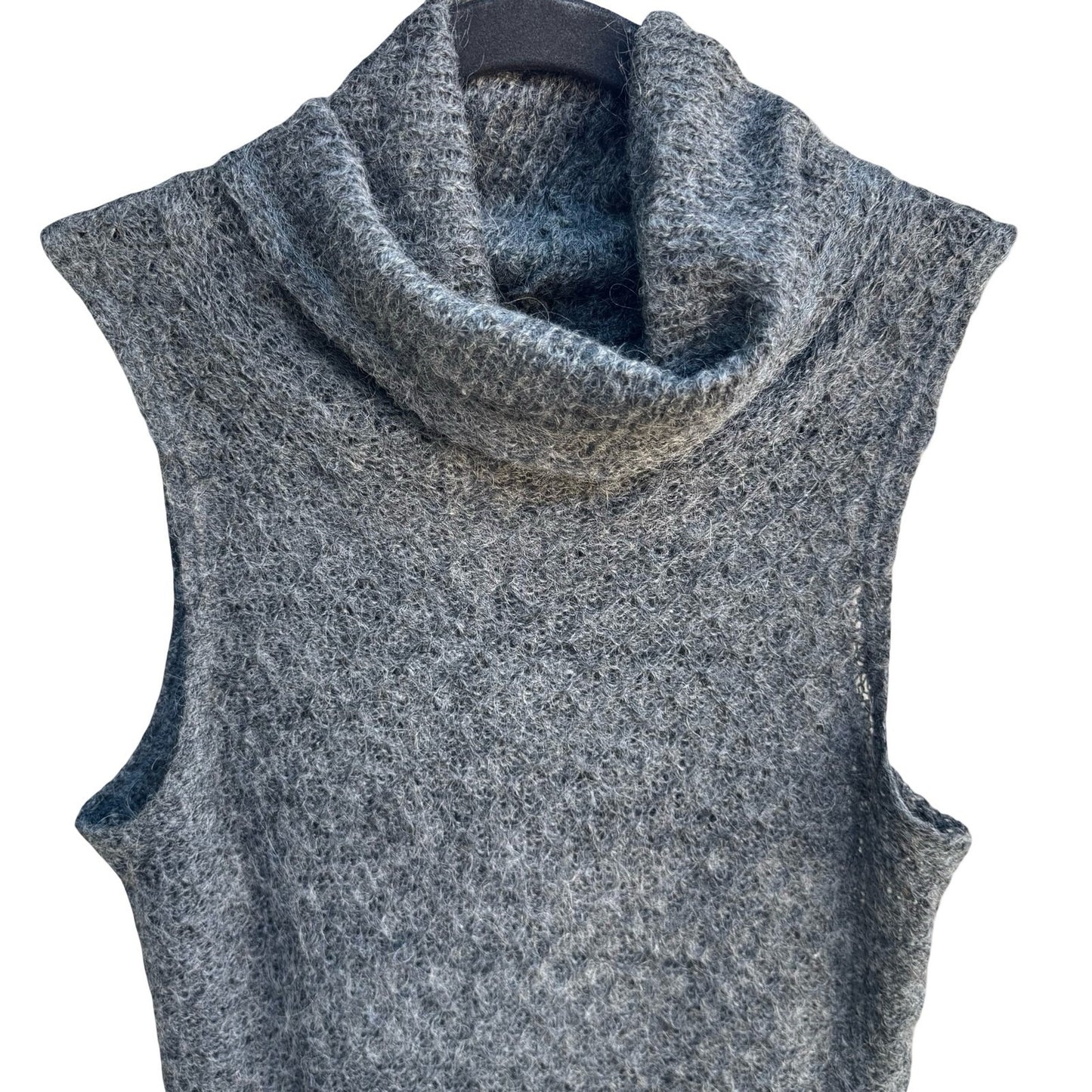Pandora Vintage Mohair Blend Cowl Neck Open Fuzzy Knit Sleeveless Sweater Grey L