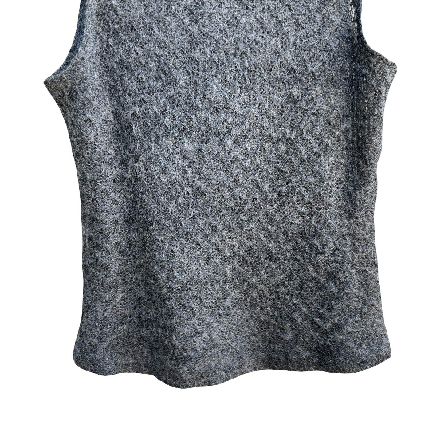 Pandora Vintage Mohair Blend Cowl Neck Open Fuzzy Knit Sleeveless Sweater Grey L