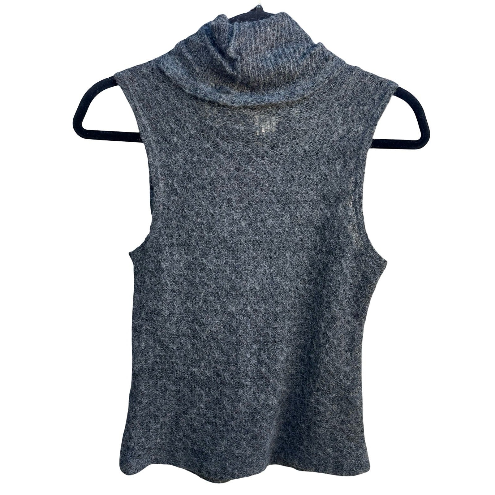 Pandora Vintage Mohair Blend Cowl Neck Open Fuzzy Knit Sleeveless Sweater Grey L