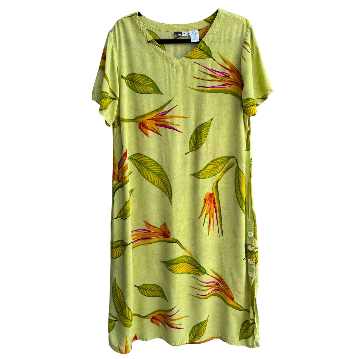 La Cera Vintage Womens V Neck Bird of Paradise Floral Mumu Day Maxi Dress L