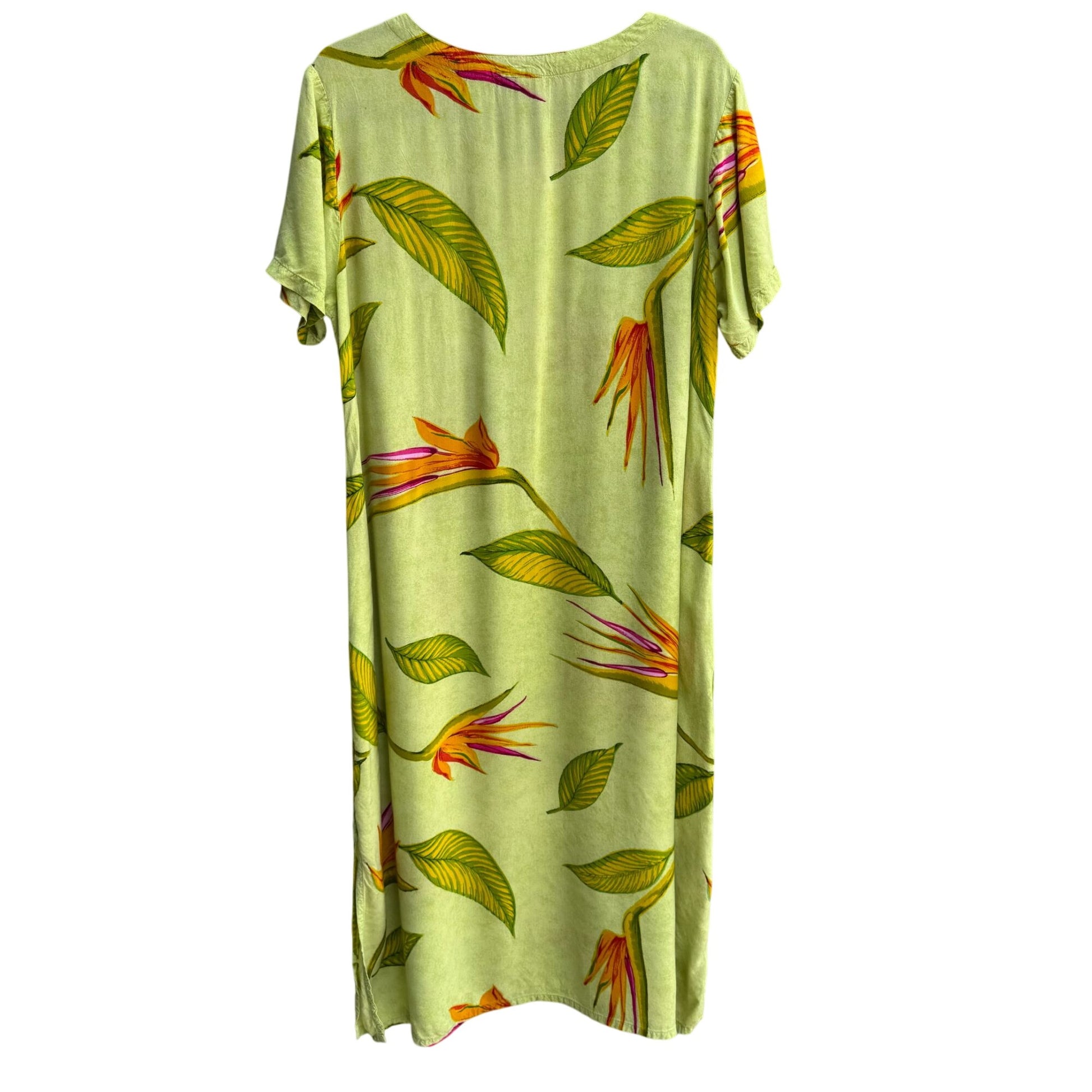 La Cera Vintage Womens V Neck Bird of Paradise Floral Mumu Day Maxi Dress L