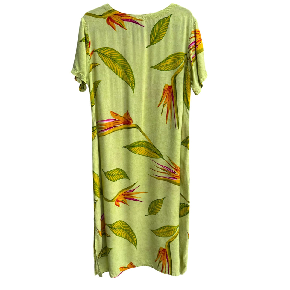 La Cera Vintage Womens V Neck Bird of Paradise Floral Mumu Day Maxi Dress L