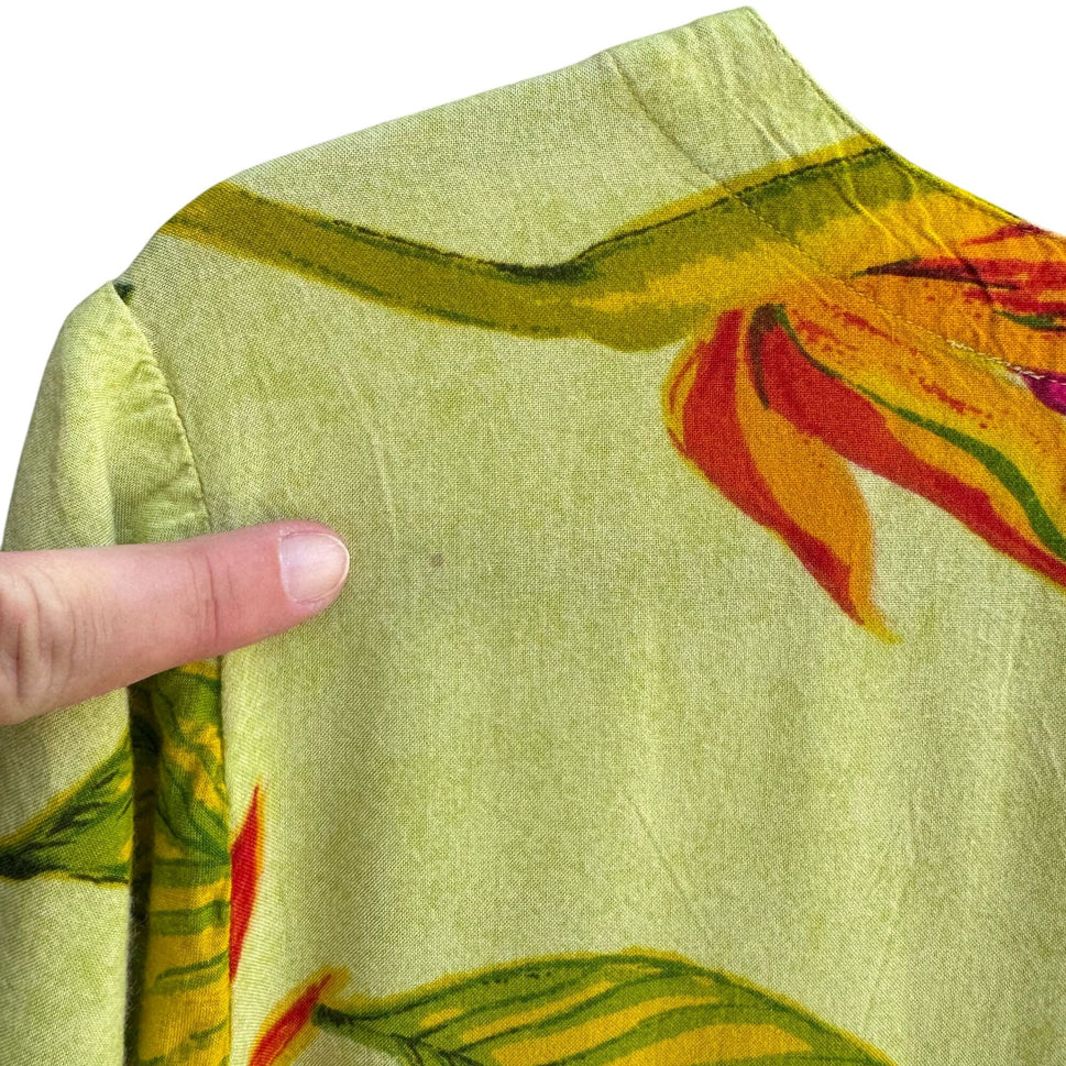 La Cera Vintage Womens V Neck Bird of Paradise Floral Mumu Day Maxi Dress L