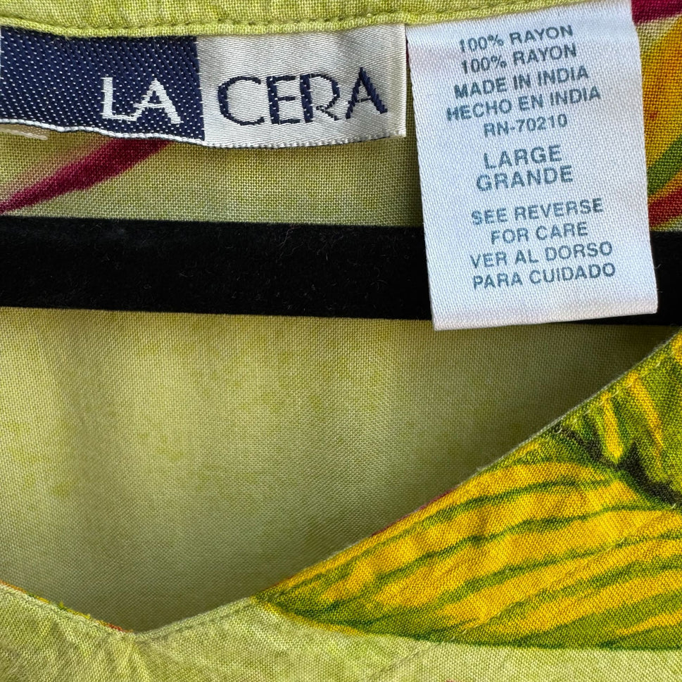 La Cera Vintage Womens V Neck Bird of Paradise Floral Mumu Day Maxi Dress L