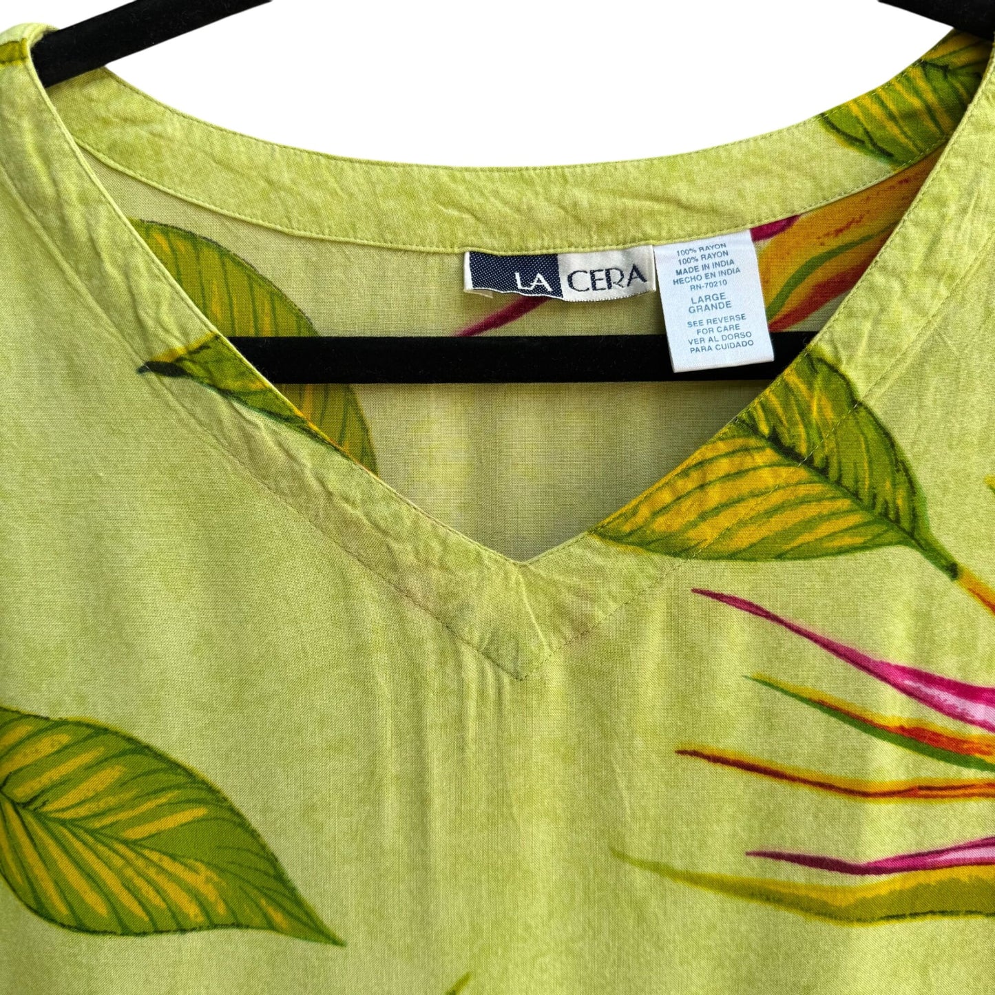 La Cera Vintage Womens V Neck Bird of Paradise Floral Mumu Day Maxi Dress L