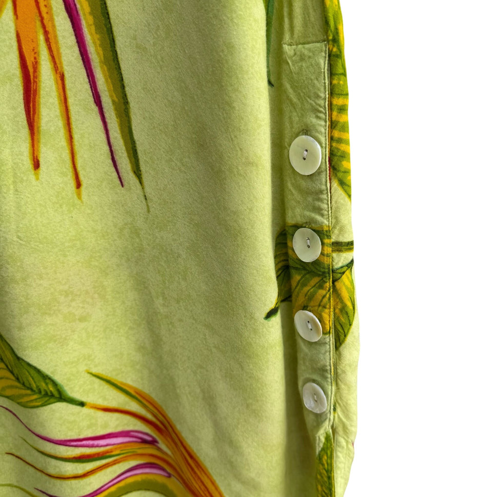 La Cera Vintage Womens V Neck Bird of Paradise Floral Mumu Day Maxi Dress L