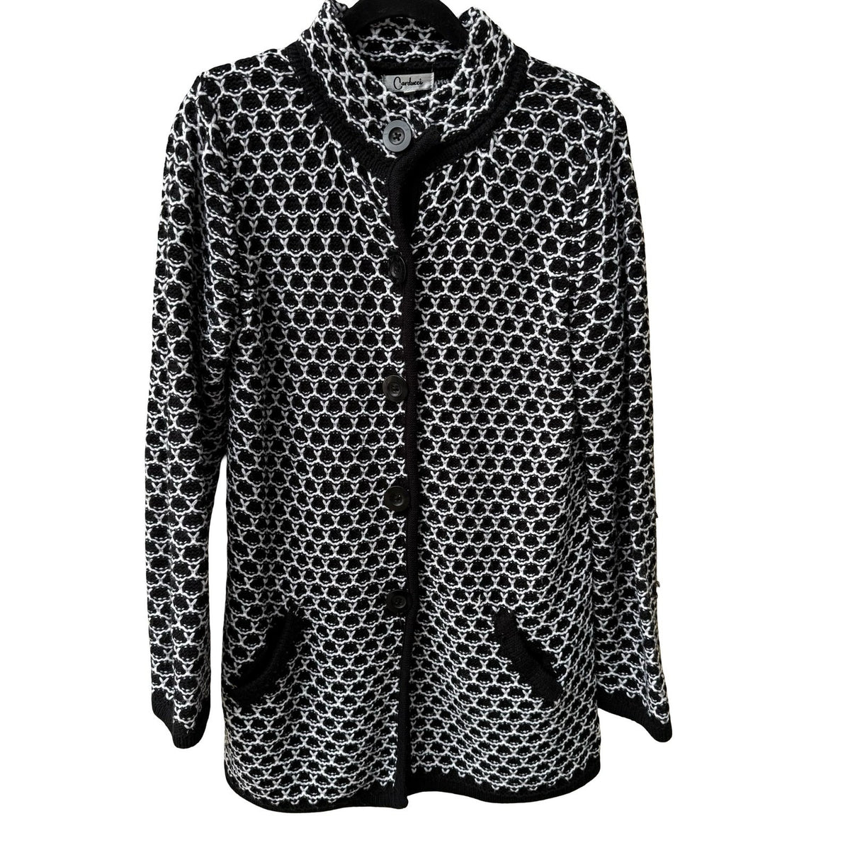 Carducci Dark Academia Mod Retro Geometric Chunky Knit Layering Cardigan Black M