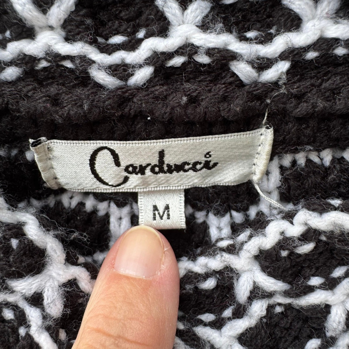 Carducci Dark Academia Mod Retro Geometric Chunky Knit Layering Cardigan Black M