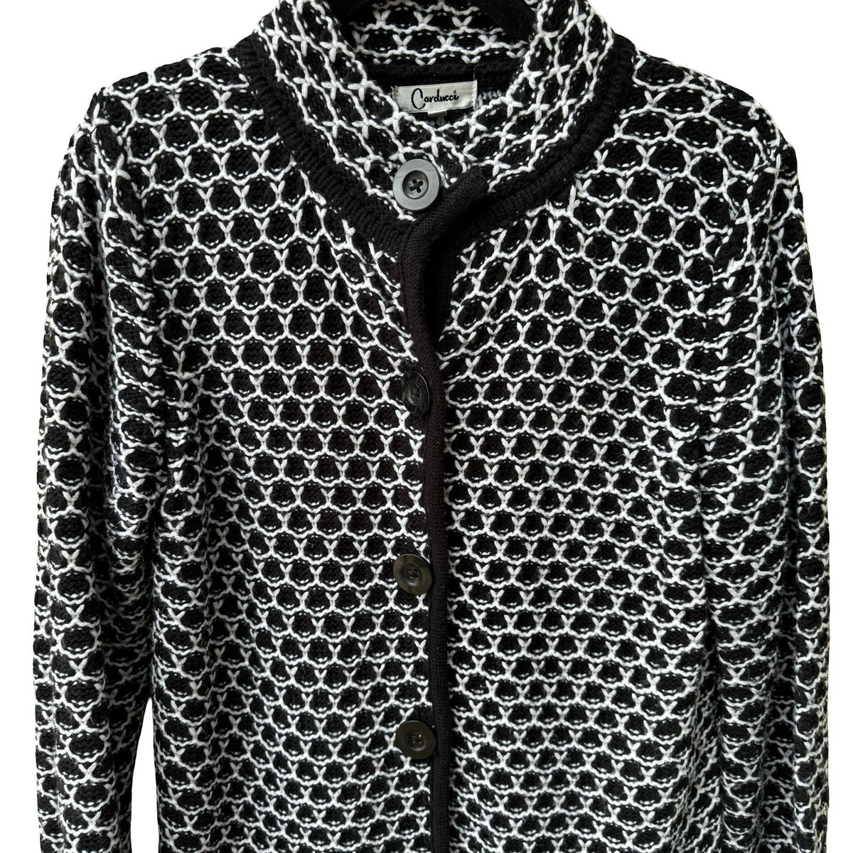 Carducci Dark Academia Mod Retro Geometric Chunky Knit Layering Cardigan Black M