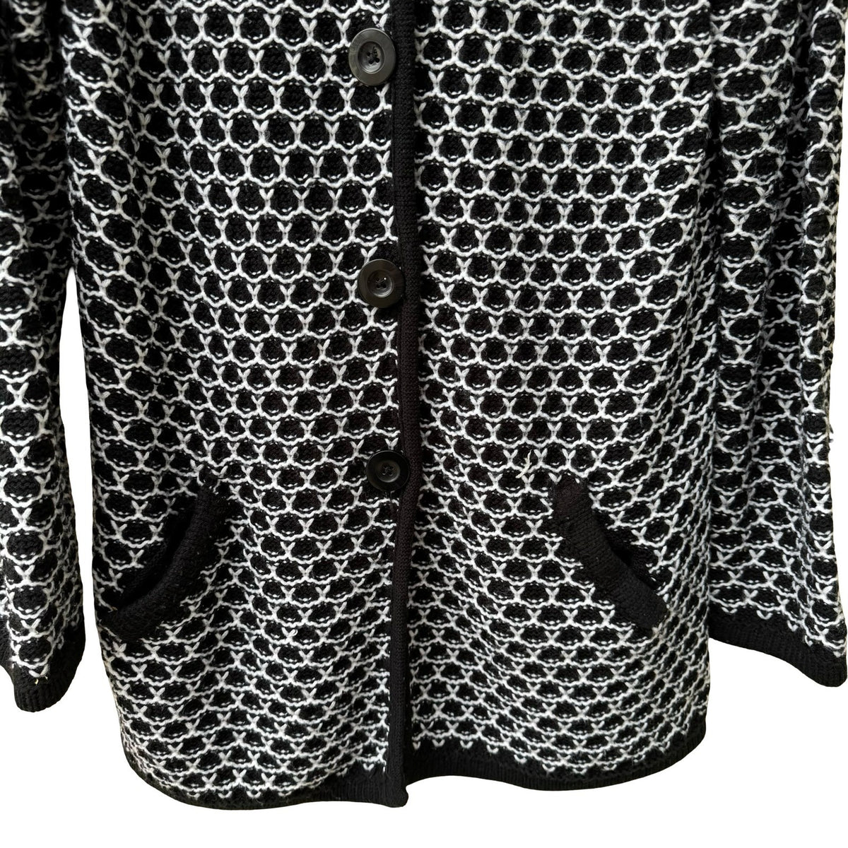 Carducci Dark Academia Mod Retro Geometric Chunky Knit Layering Cardigan Black M