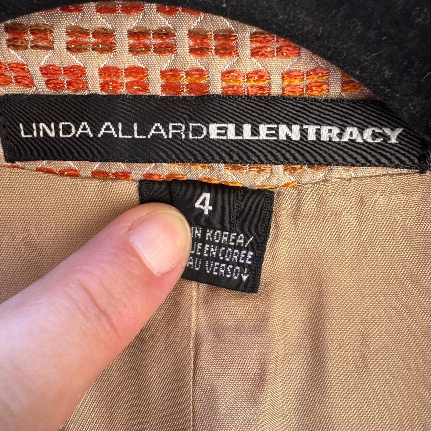 Linda Allard Ellen Tracy Woven Geometric Metallic Texture Open Front Blazer 4